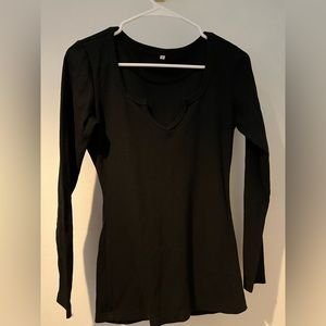 Ladies Thermal M Black Long Sleeve V Neck